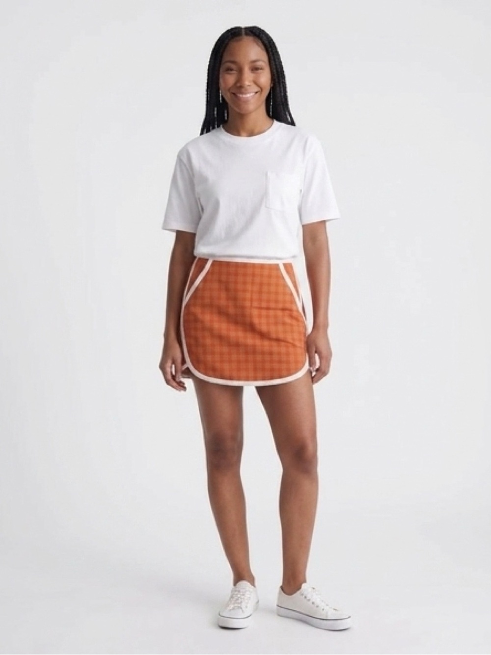 Urban Outfitters Orange Plaid Mini Skirt with White Trim